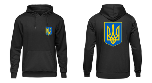 Hoodie Ukraine Dreizack Vorder- und Rueckseite