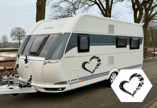 Wohnwagen-Aufkleber Herz mit Bergen