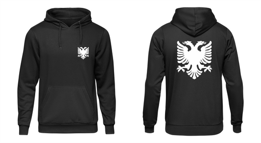 Hoodie Albanien Adler Vorder- und Rueckseite