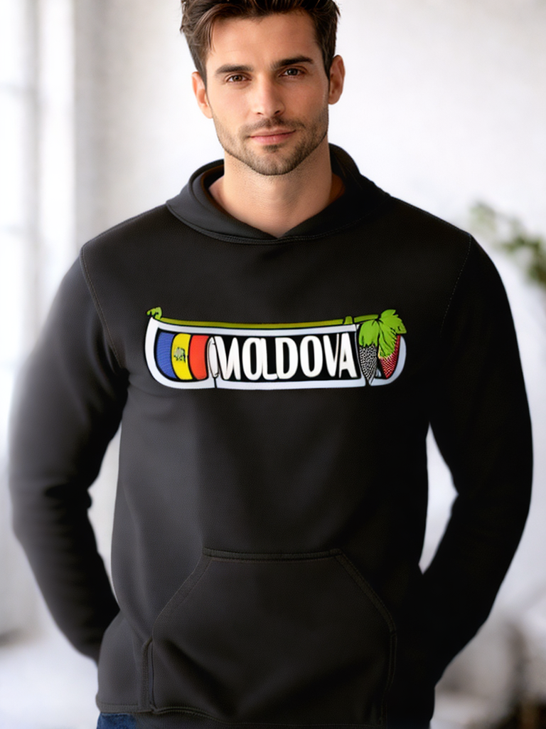 Hoodie Moldawien MOLDOVA Banner & Landkarte Schwarz