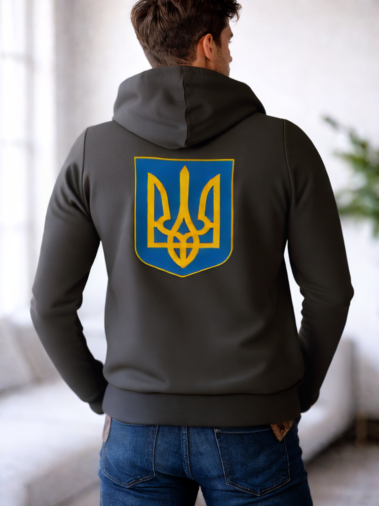 Hoodie Ukraine Dreizack Vorder- und Rueckseite