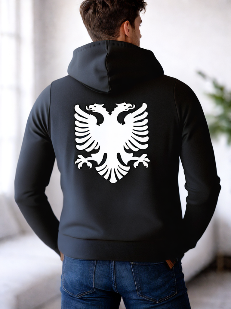 Hoodie Albanien Adler Vorder- und Rueckseite
