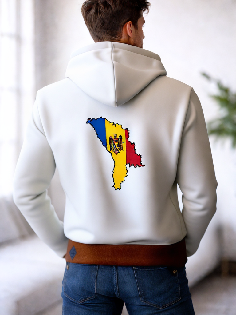 Hoodie Moldawien Weiss Landkarte Trikolore